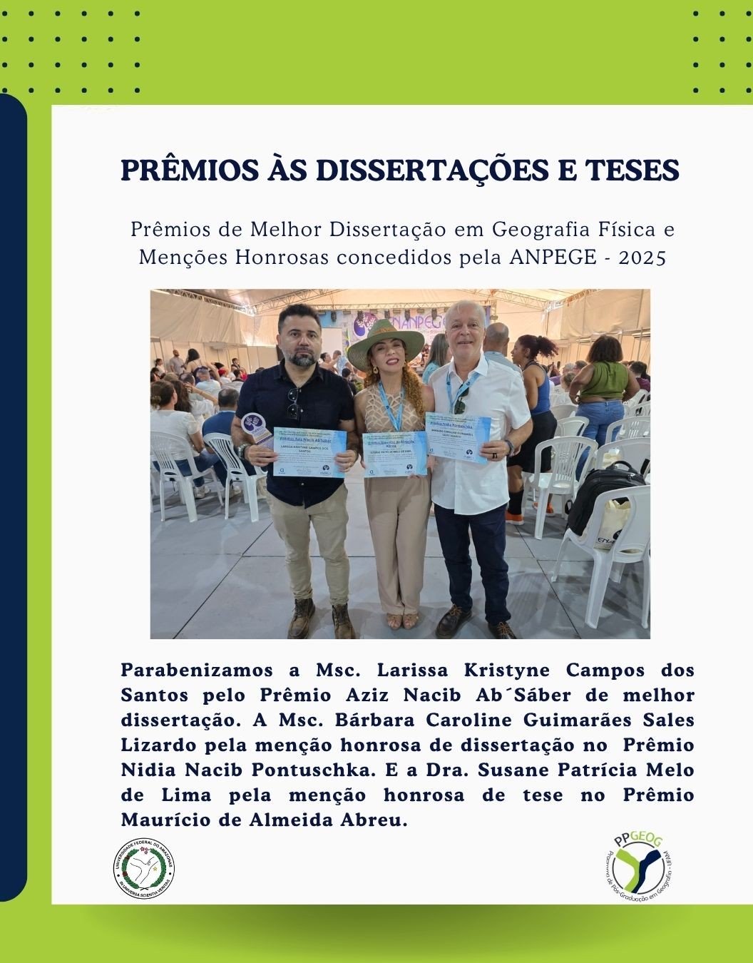 Egressas do PPGEOG recebem prêmios no XVI ENANPEGE